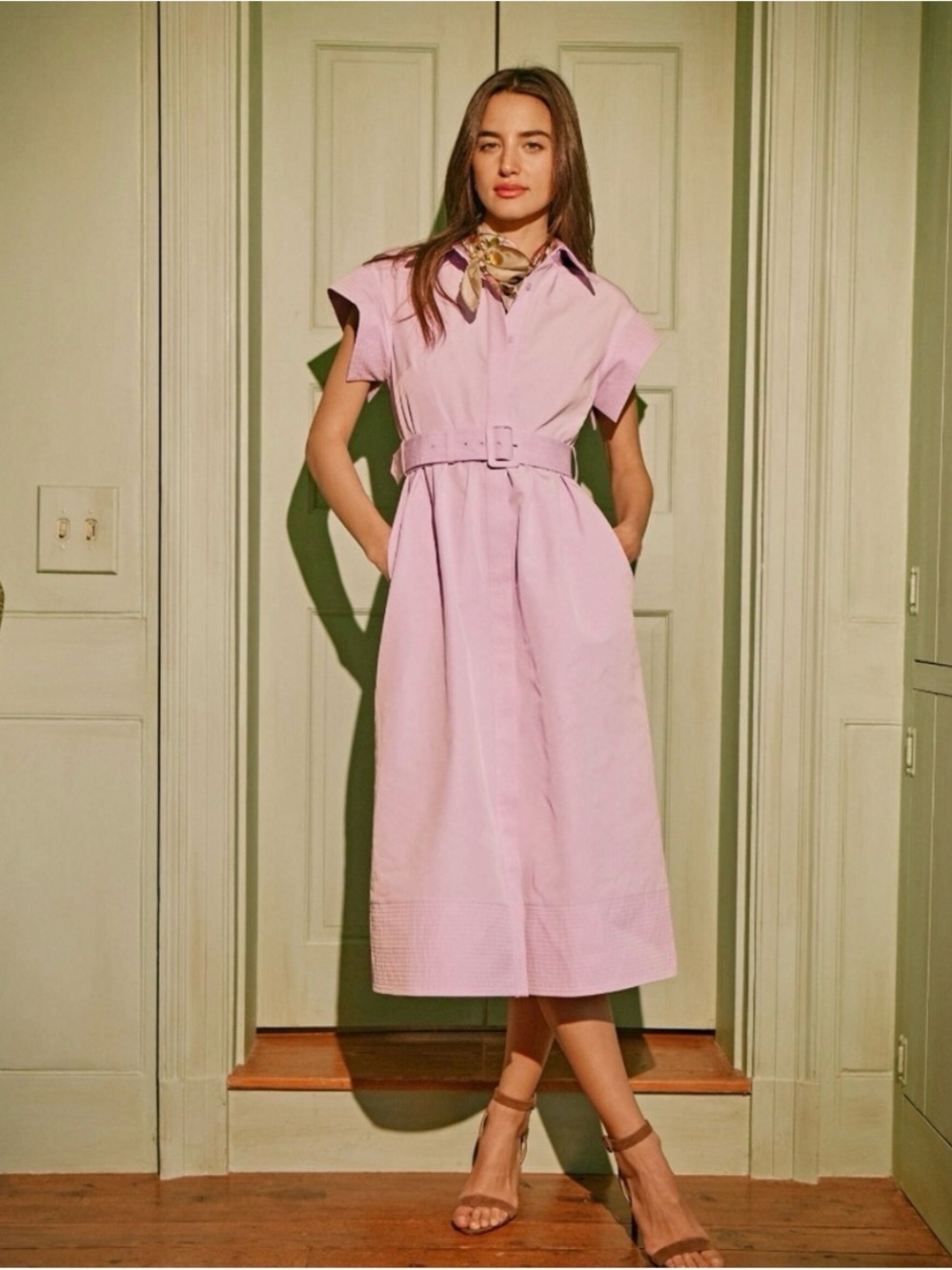 Tuckernuck Lavender Belted Midi Shirt Dress
